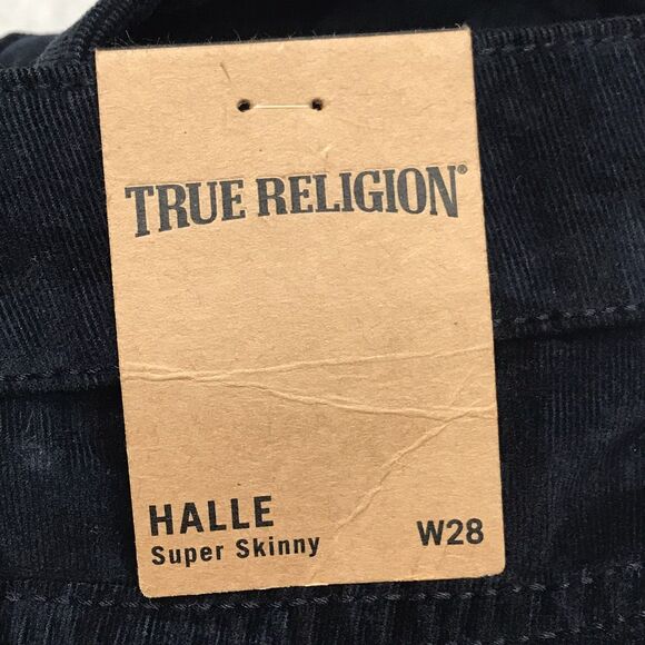 NWT TRUE RELIGION Halle Micro Corduroy Jean Women 28x30 Super Skinny Blue Check - Picture 16 of 16